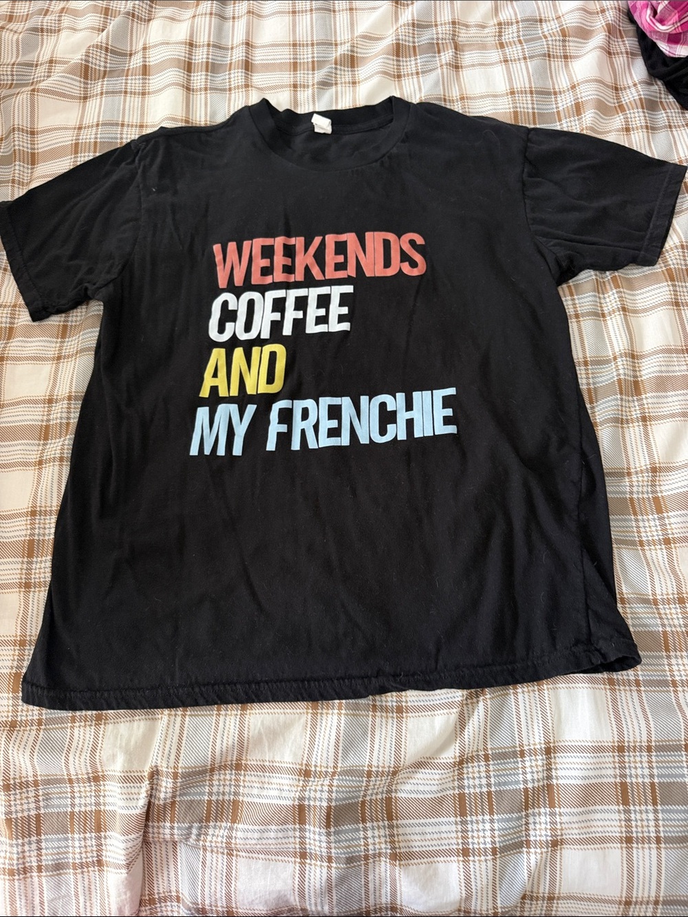 Women’s Black Graphic Tee - Weekends Coffee And My Frenchie (French bulldog)